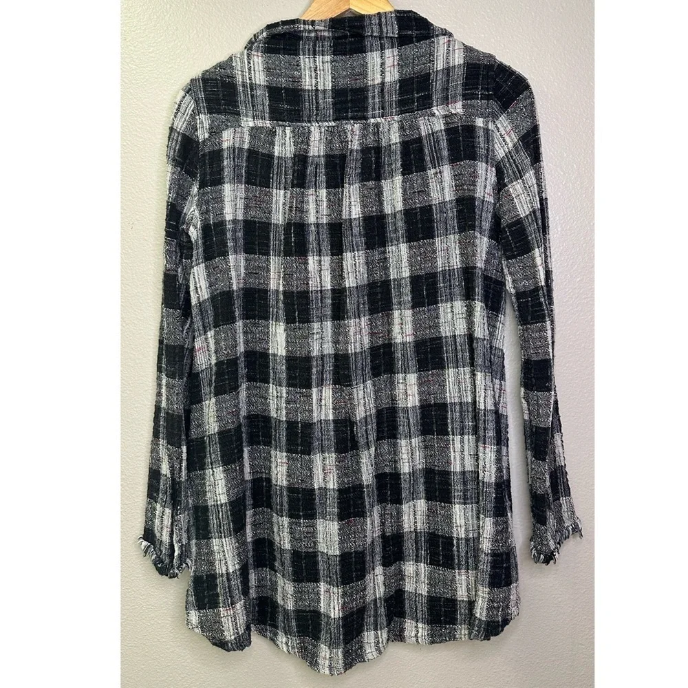 Free People Walk In The Park Black and Gray Plaid Cowl Neck Cotton Top